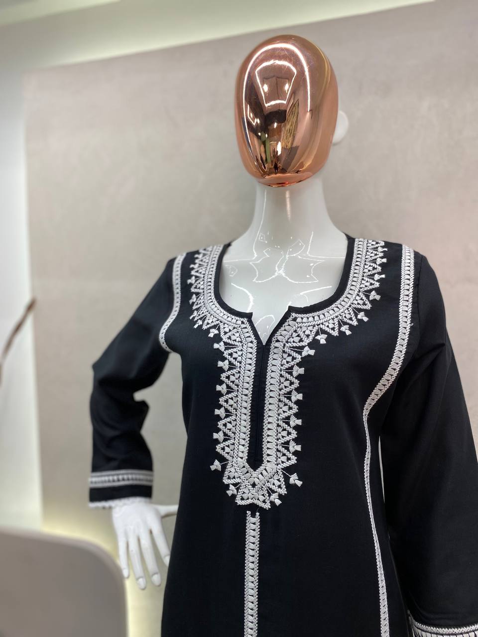 BE Designer Outfit Elegant Tesla Top with Cotton Thread Embroidery and Lace Work, Paired with Rayon Plazo
