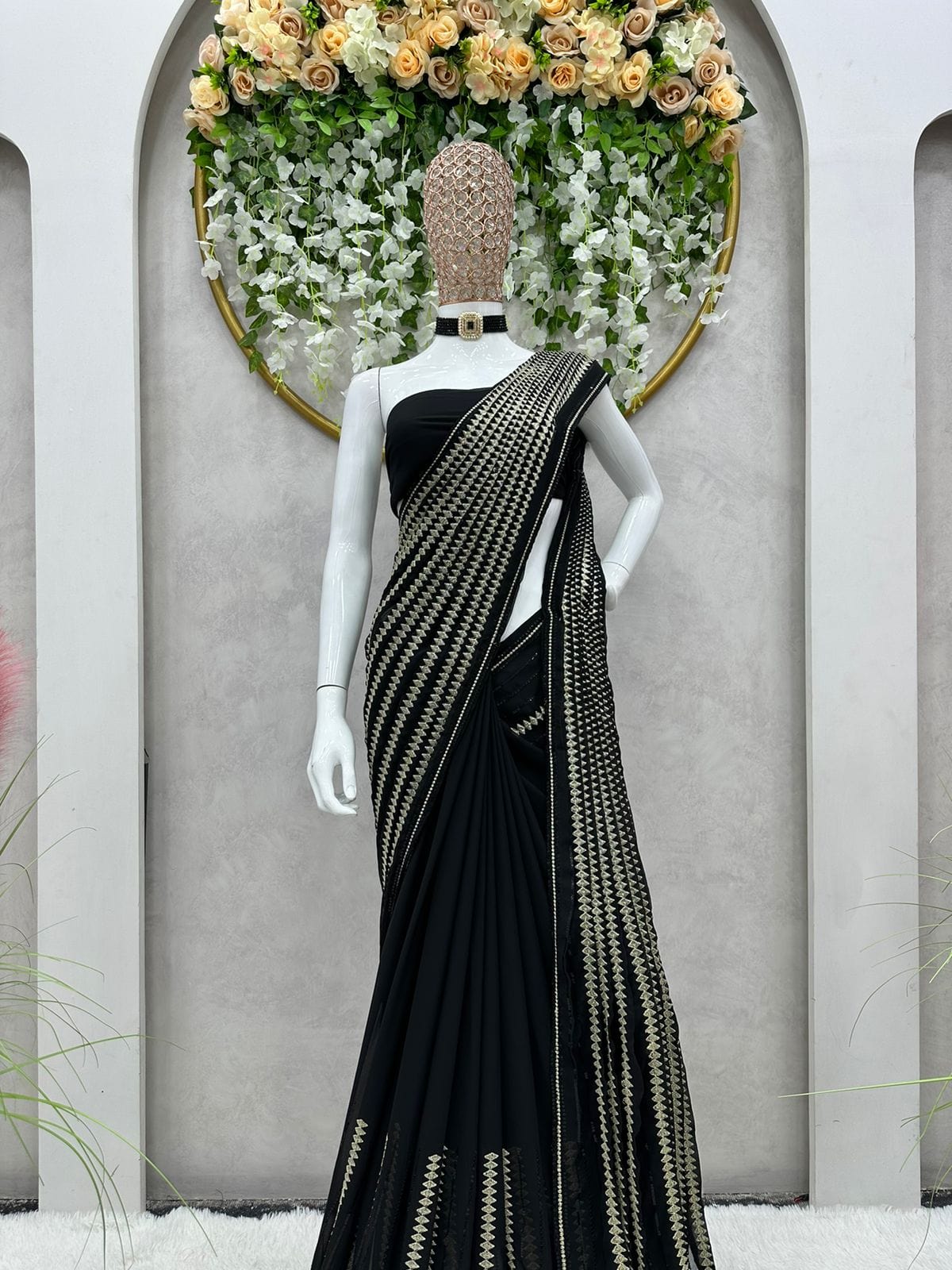 KD designer saree Elegant Designer Saree with Thread & Sequin Work and Matching Faux Georgette Blouse
