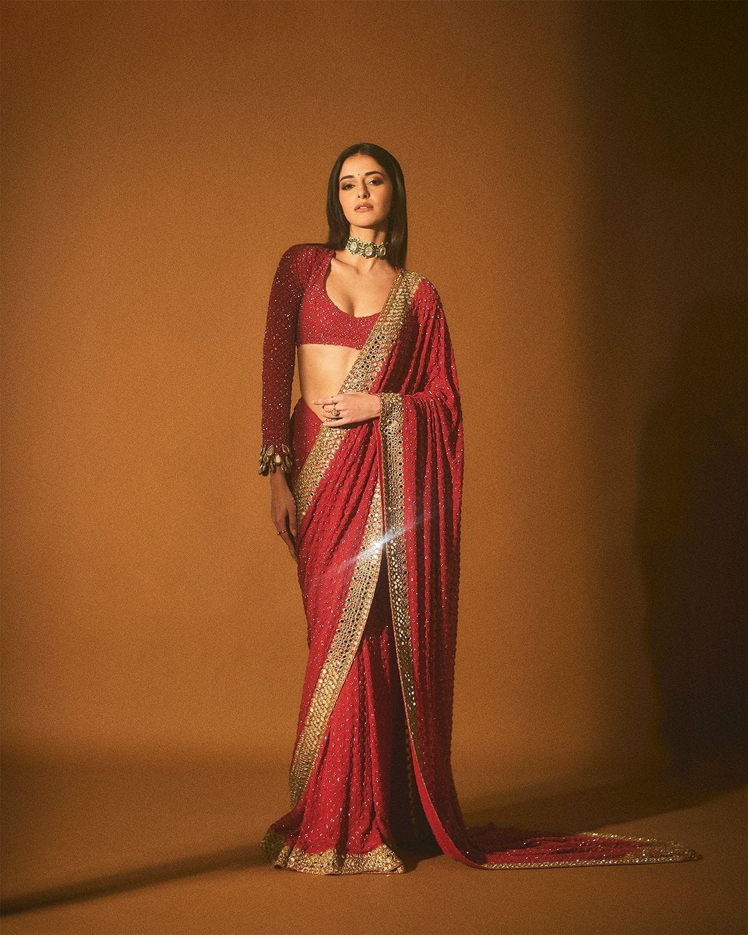 KD designer saree Red Ananya Pandey Inspired Red Saree with Sequin Embellishments