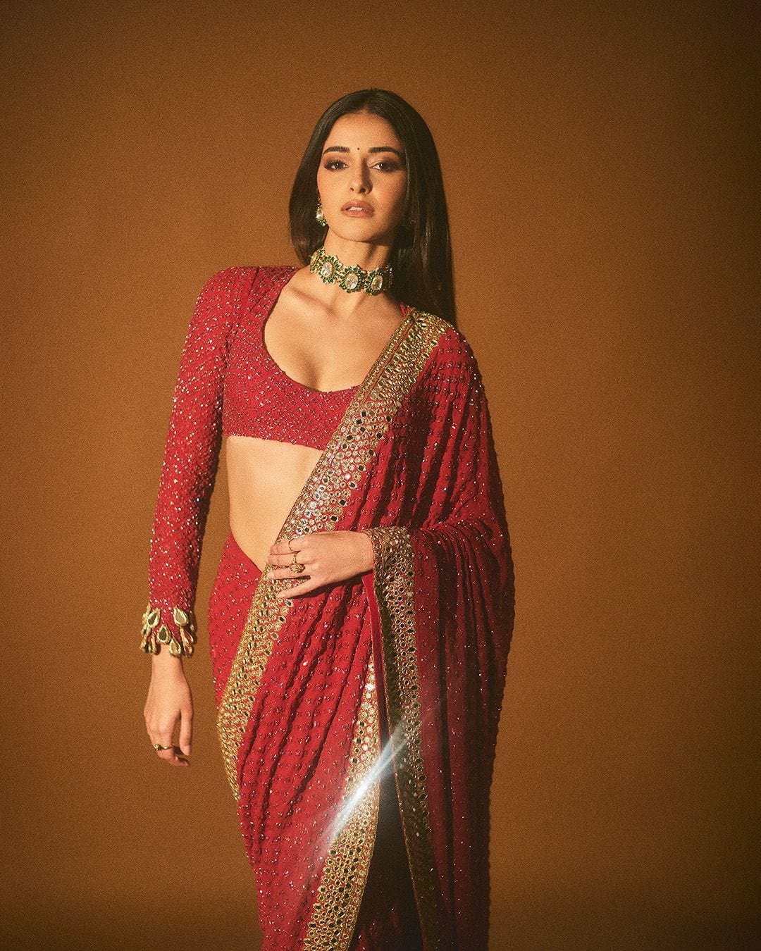 KD designer saree Red Ananya Pandey Inspired Red Saree with Sequin Embellishments