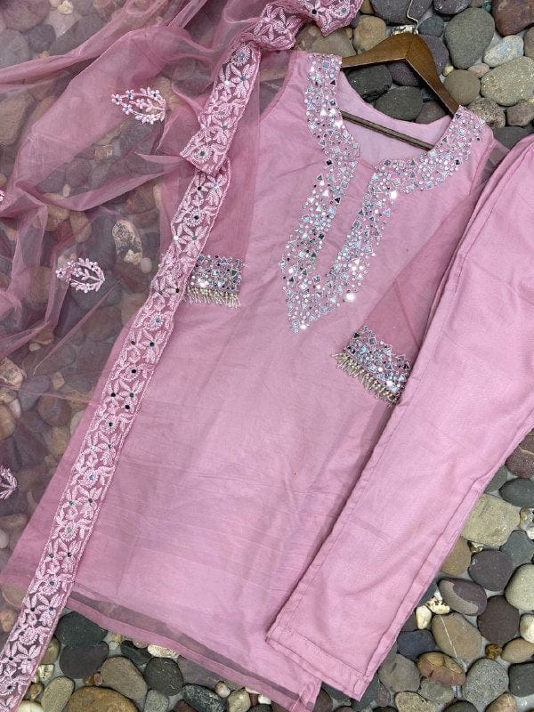 LG Designer Outfit Designer Thread Embroidery Suit with Pant, Dupatta, and Real Mirror Work