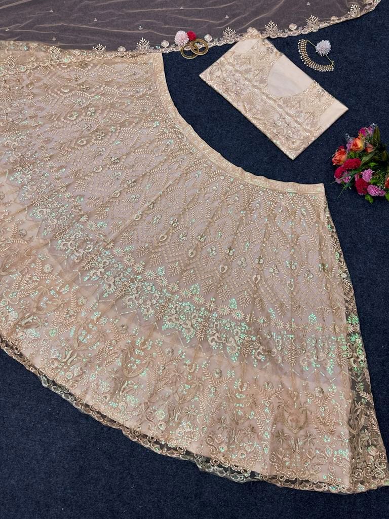 RTC designer lehenga Semi Stitched Elegant Soft Net Choli Lehenga with Dupatta Set - Thread and Sequin Work