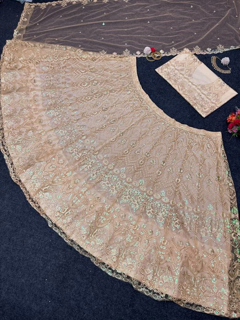 RTC designer lehenga Semi Stitched Elegant Soft Net Choli Lehenga with Dupatta Set - Thread and Sequin Work