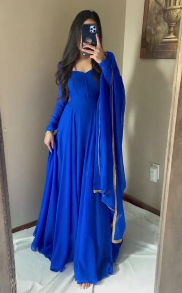 SE Apparel & Accessories SIZE xs to xxl Royal Blue Full Stitched Anarkali With Stitch Pant