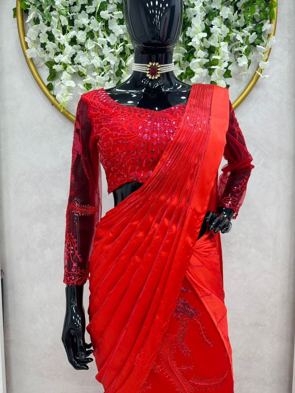 Gopi designer saree Designer Party Wear Satin Silk Lehenga Saree with Thread and Sequin Work, Soft Net Blouse