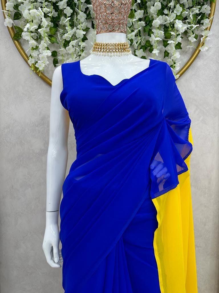 KD designer saree Elegant Blue Ready to Wear Saree with Faux Georgette Inner Blouse