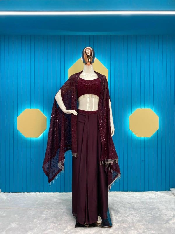 LG Designer Outfit Designer Fancy Western Style Rangoli Shrug,Tube Choli with Draped Skirt
