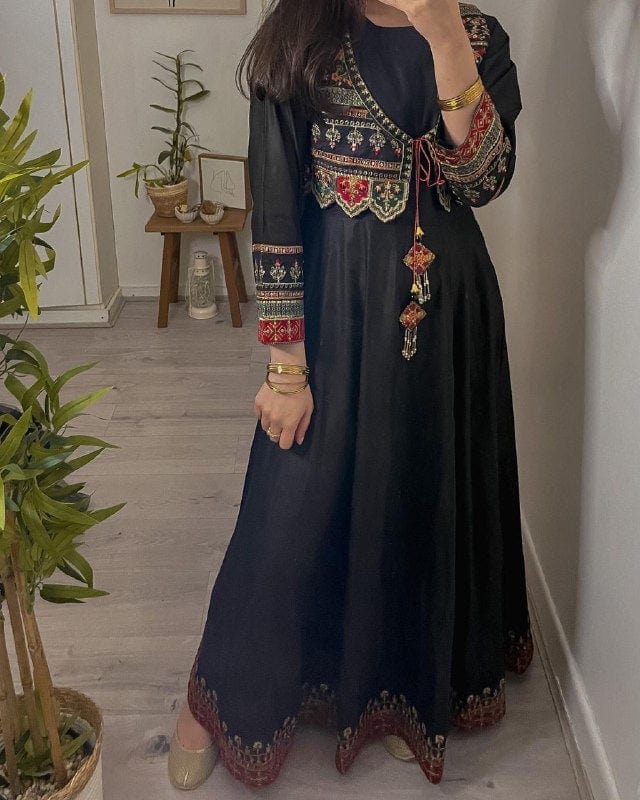 LG Designer Outfit Free-Size / Black Trending Rajwadi Sequin Embroidered Designer Top with Koti and Dupatta