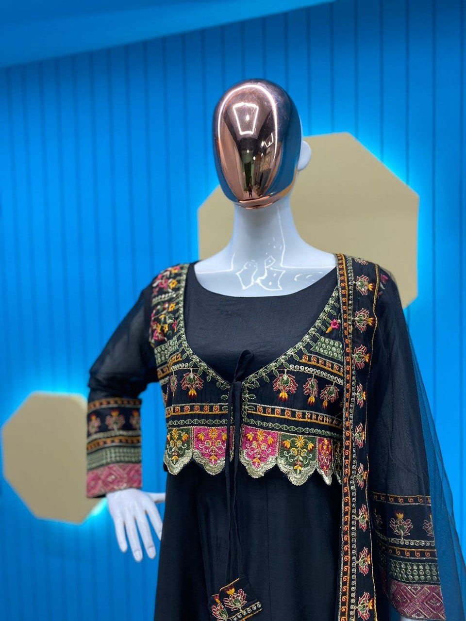 LG Designer Outfit Trending Rajwadi Sequin Embroidered Designer Top with Koti and Dupatta