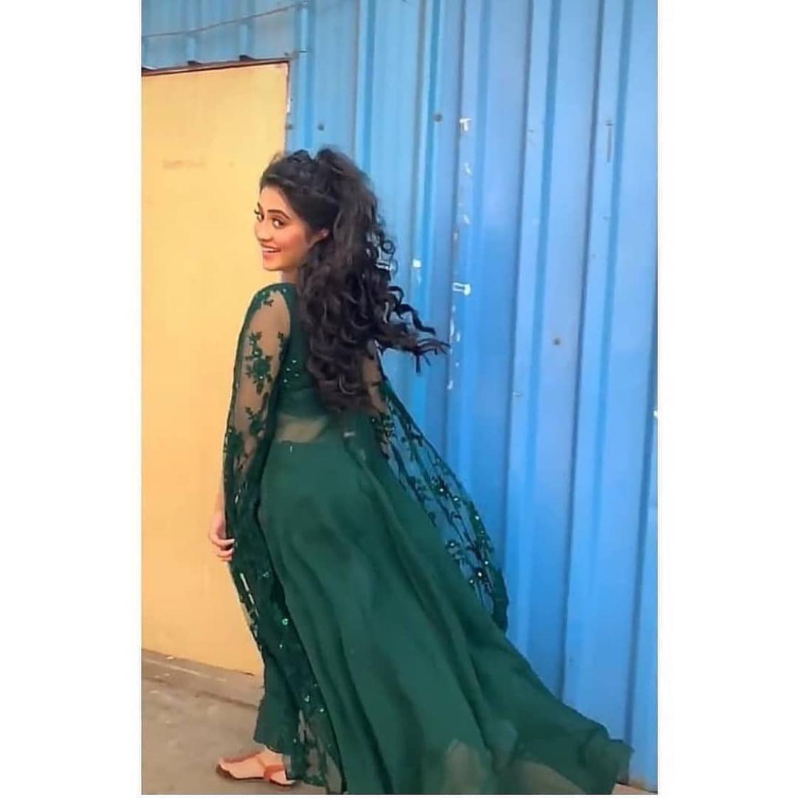 MnM Designer Outfit Free Size Shivangi Joshi Dark Green Dress Full Stitched