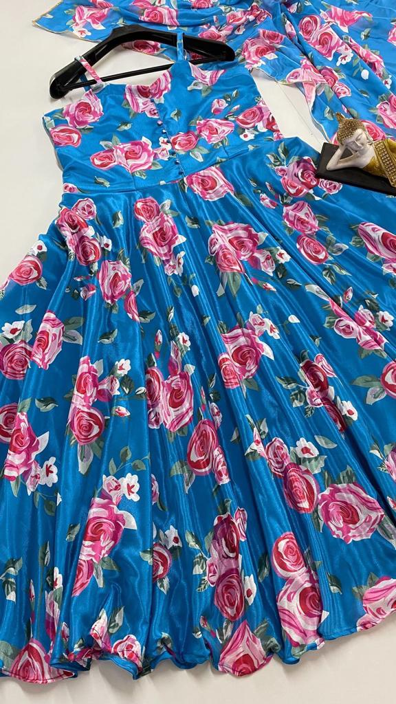 SE Apparel & Accessories FULL Stiched NEW TRENDING PRINTED LONG GOWN WITH DUPATTA