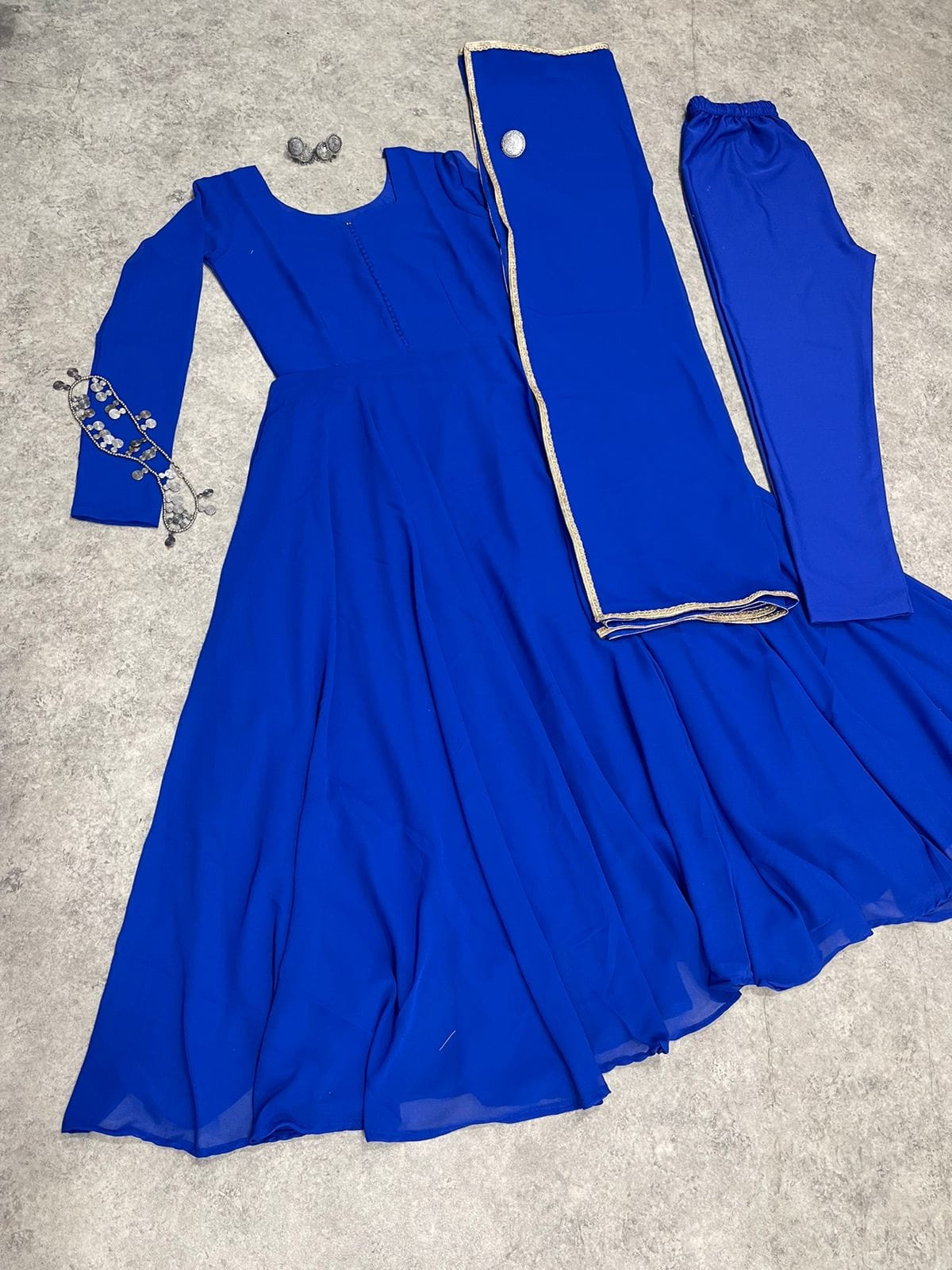 SE Apparel & Accessories SIZE xs to xxl Royal Blue Full Stitched Anarkali With Stitch Pant