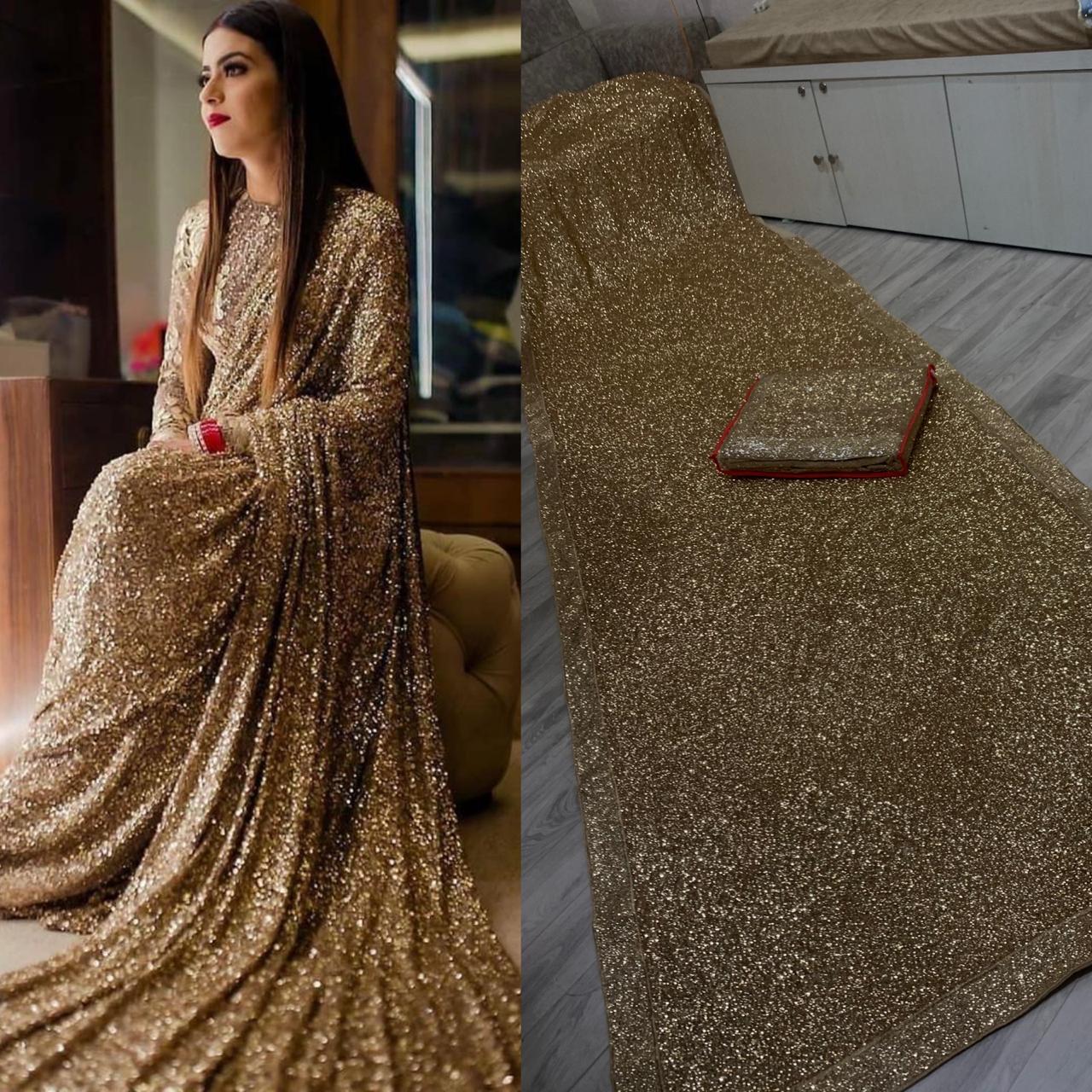 SE designer saree Golden Designer Full Sequence Saree With Unstitched Full Sequence Work Blouse
