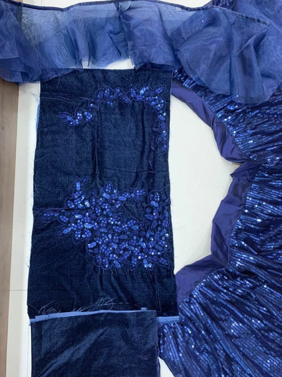 SE Dresses Designer Blue Soft Organza Ruffle Style Lehenga