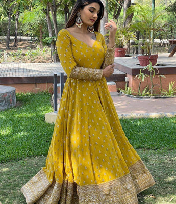 Designer Party Wear Look Yellow Gown