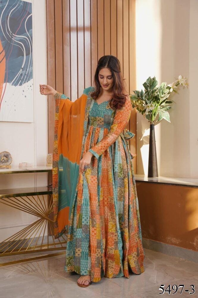 SE free size New Arrival Adorable Fox Georgette With Digital Printed Gown